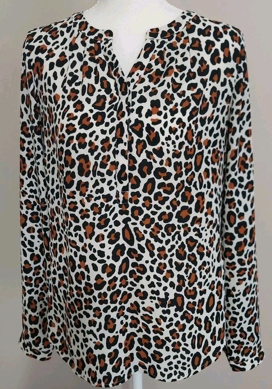 TALBOTS Women Slippery Polyester Blouse Animal Print S